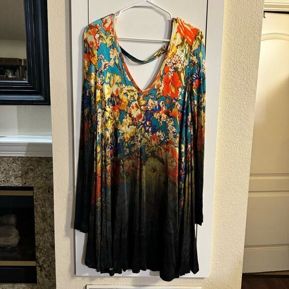 Free People Annette Floral Ombre Swing Dress Low Back Whimsigoth Fairy Grunge - Picture 2 of 8